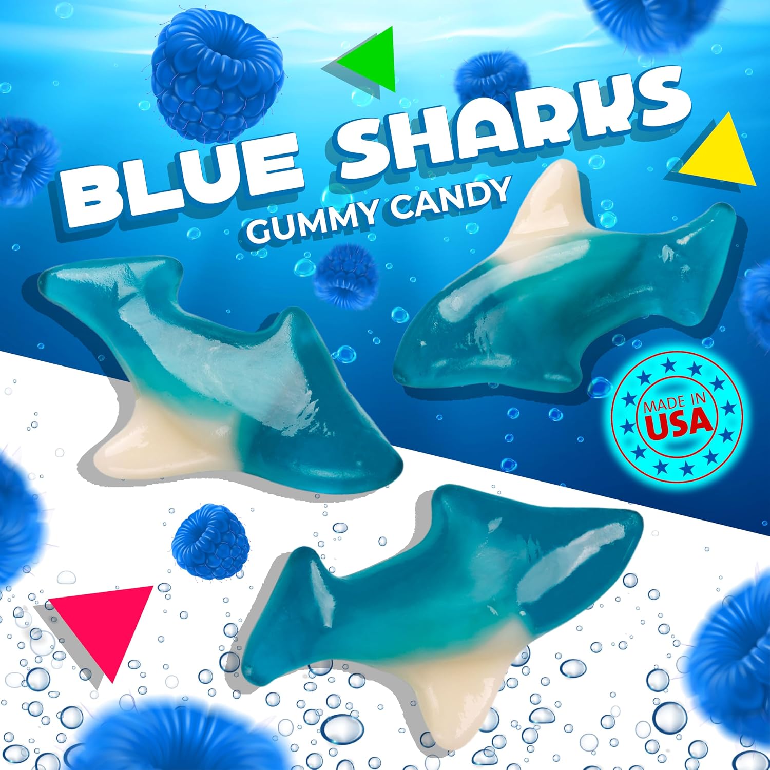 Blue Sharks Gummy Candy, Blue Raspberry Flavor (1 Pound Bag) (Pack of 3) image 3