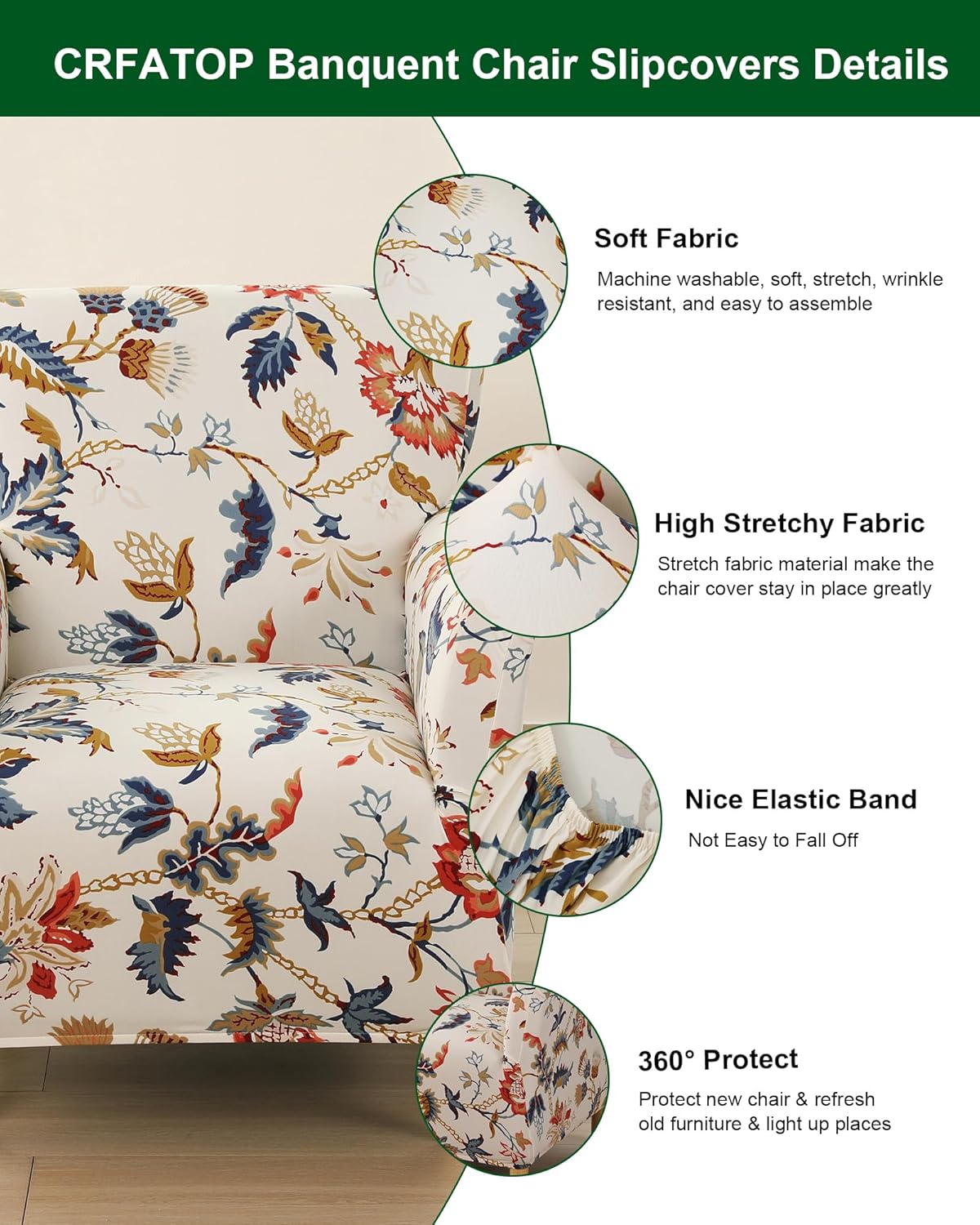 CRFATOP Printed Stretch Chair Slipcovers with Arms for Living Room 1 Piece Accent Chair Covers Soft Banquet Chair Covers Saucer Armchair Furniture Protector Office Reception Reading Sofa,A44