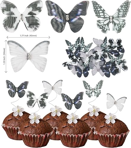Miniatura 2 de 24 decoraciones de mariposa 3D animadas para cupcakes de doble capa para niñas y mujeres, feliz cumpleaños, boda, fiesta, pastel, pared, decoración