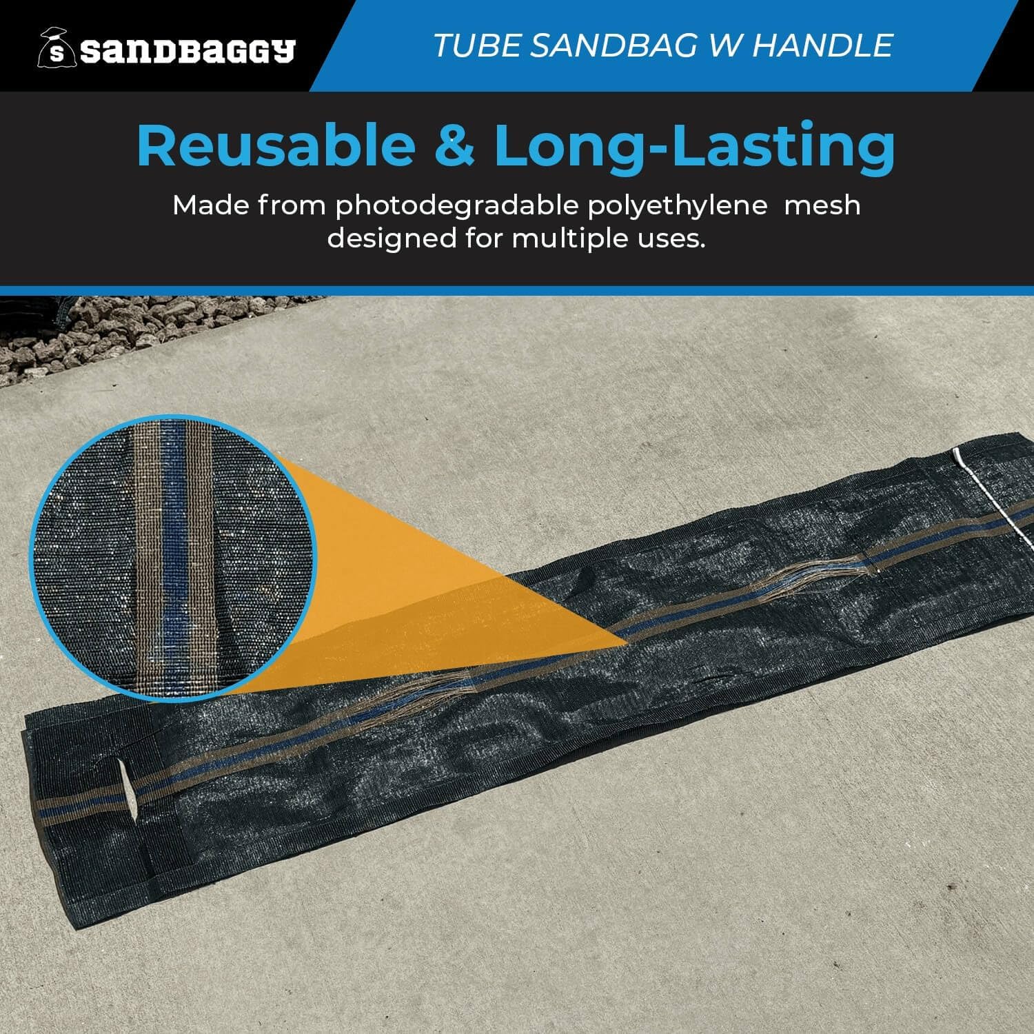 Sandbaggy - 11" x 48" Long-Lasting Sandbags - Lasts 1-2 Yrs - Sandbags for Flooding - Monofilament - Sand Bag - Flood Water Barrier - Water Curb - Tent Sandbags - Store Bags (Pack of 50)