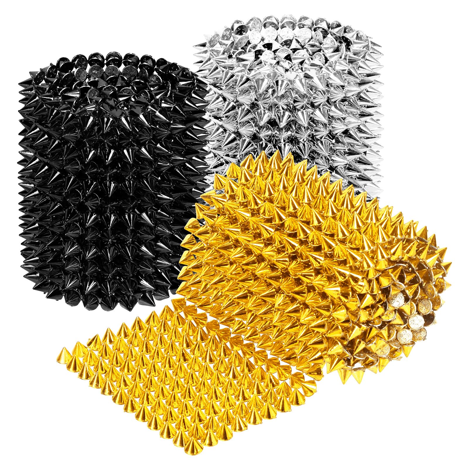 Glarks 3Yds Sewn Stitch Spike Stud Bullet Cone Flatback Rivets Punk Rock Trim Beads Plastic Mesh for DIY Leathercraft, Clothing, Party (Gold, Silver, Black) — image 1