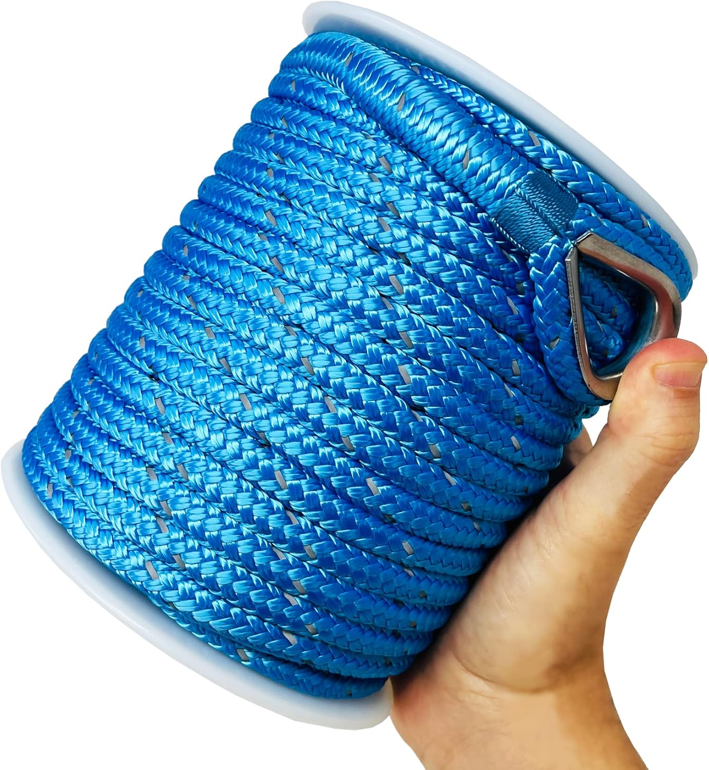 Better Boat Premium Anchor Rope, 100 Ft Double Braided White Nylon Marine Line, Reflective 3/8 Inch Reel for Anchors and Boats - Blue - Image 8