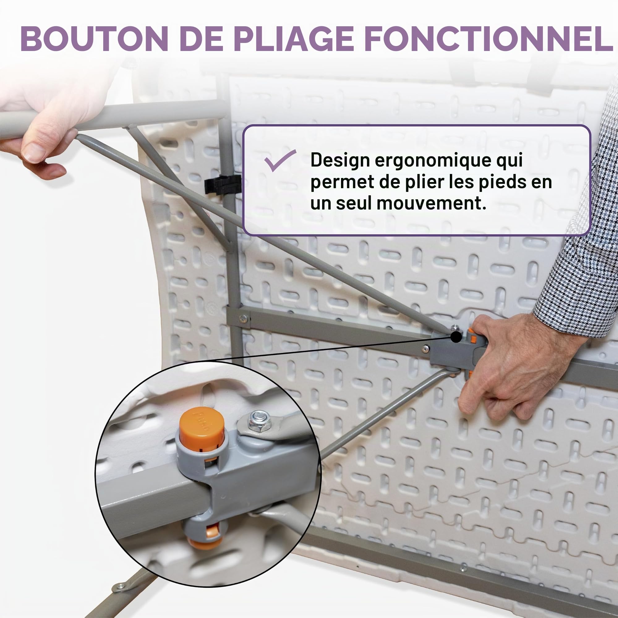 KG KITGARDEN Table Pliante Portable à Ouverture Automatique, 180 x 70 x 74 cm, Blanc