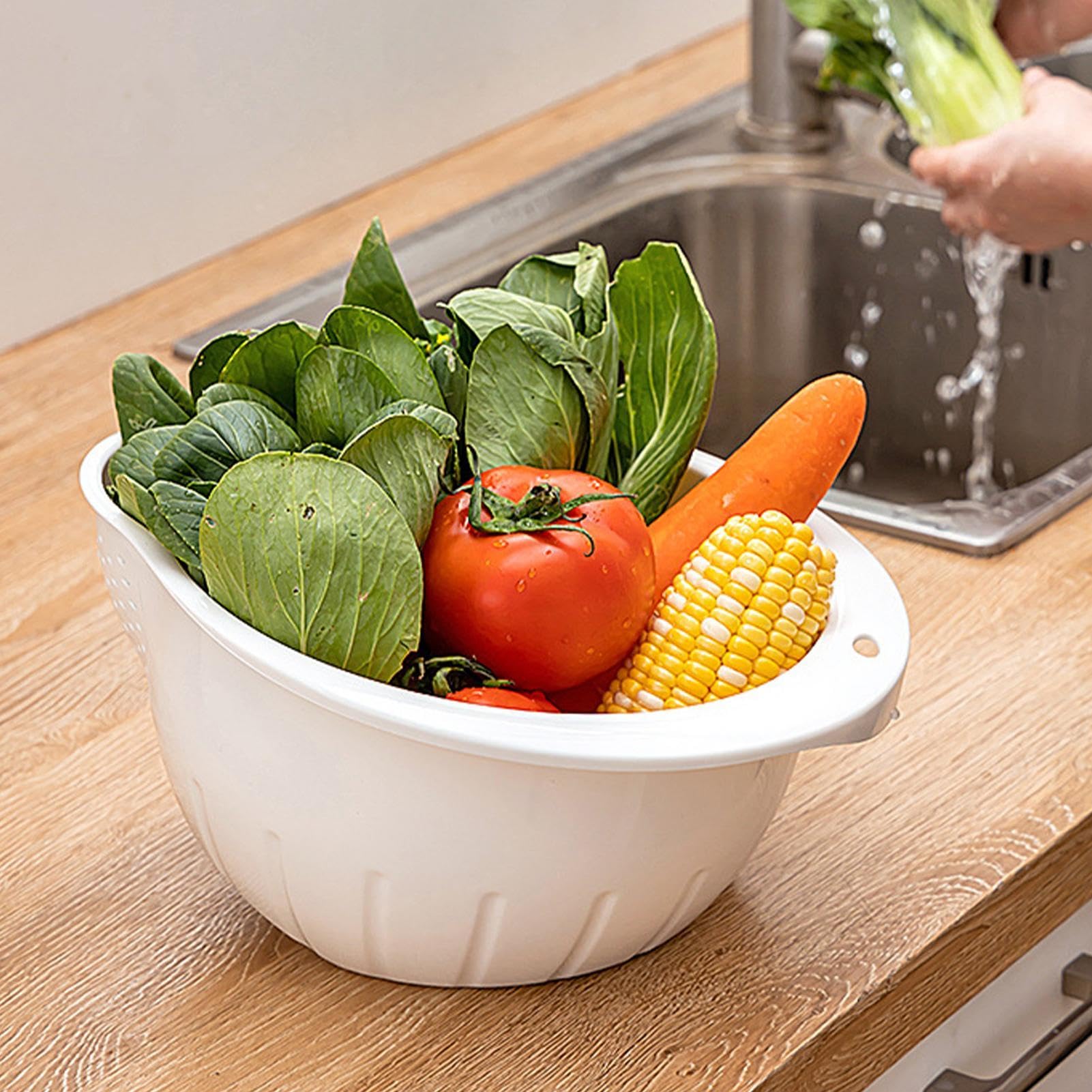 Bol De Rinçage Riz En Acier Inoxydable - Bassin Lavage Riz Fond Incliné Avec Passoire - Draineur Cuisine Pratique