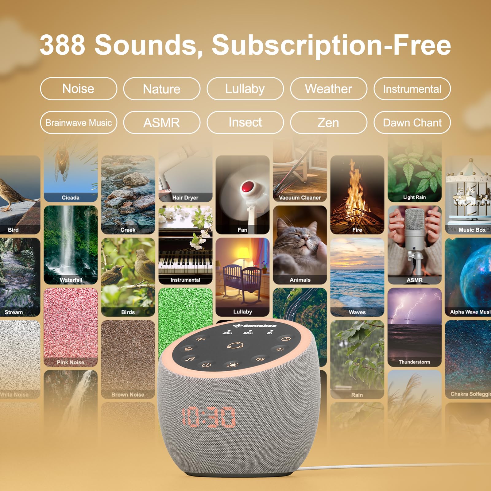 White Noise Soundmaschine für Sleep Smart mit 388 Sounds und 3