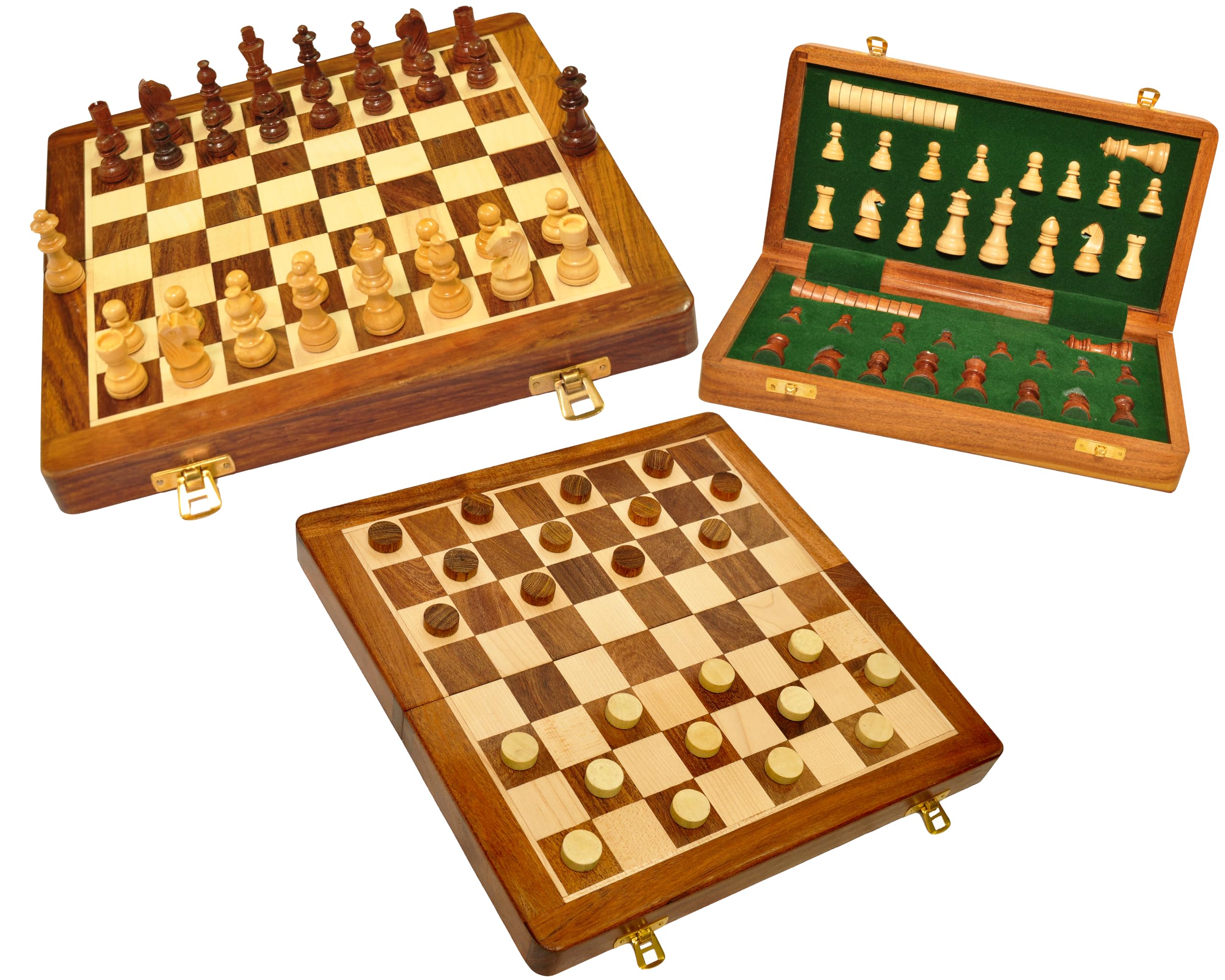 PALM ROYAL HANDICRAFTS Magnetic Wooden Chess and Checkers Game Set, 12 Inches (2 in 1) with Extra Queens Chess Board Games