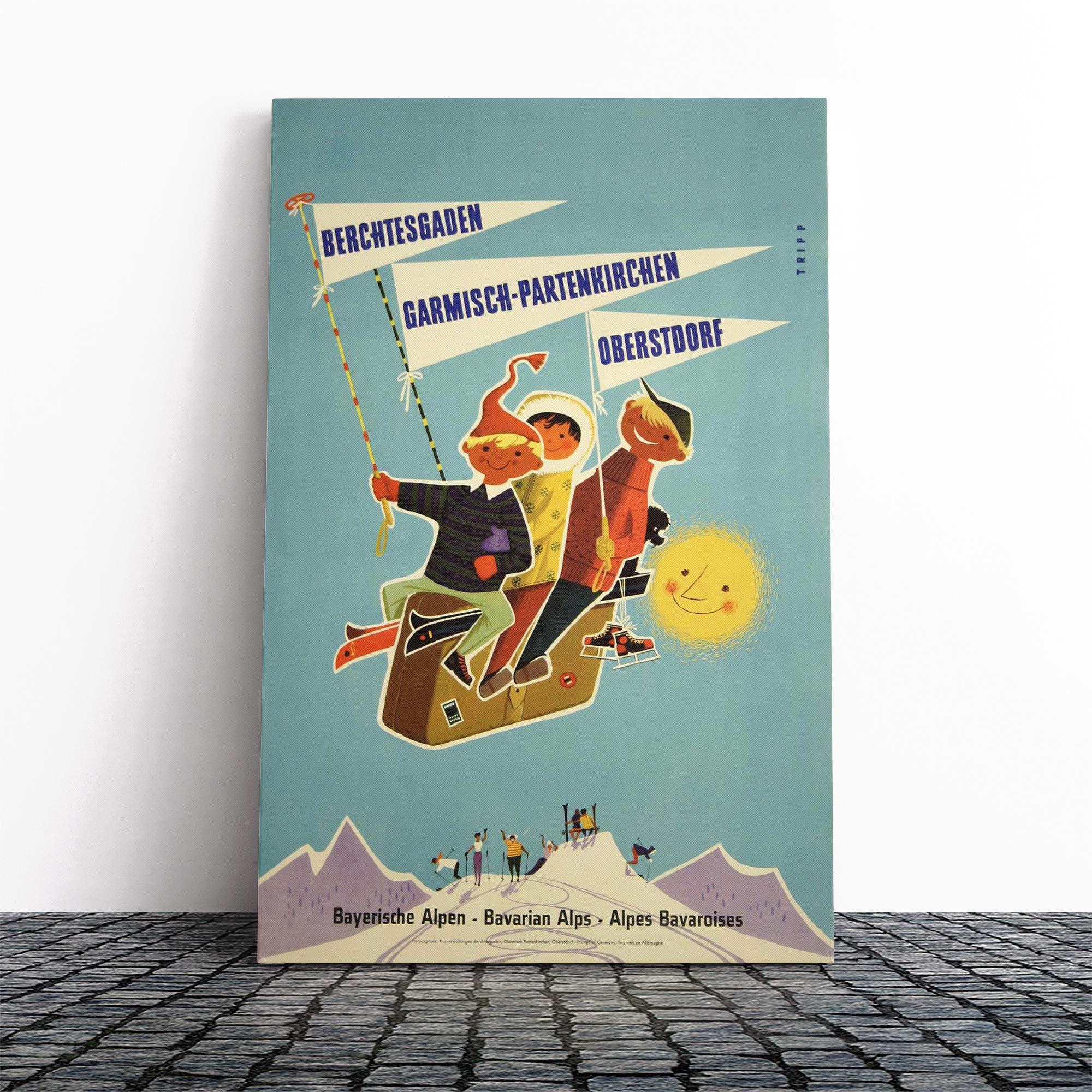 Ski Travel Poster Vol.2 Canvas Print | Gallery Wrapped 30mm Frame Wall Art | 20x14 inches | Ready to Hang | Retro Picture | Living Room Bedroom Lounge Office