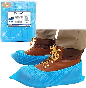 ProtectX Disposable Shoe & Boot Covers, XL Extra Large, 100-pack 50 pairs, Waterproof, Slip Resistant, Durable CPE plastic, Fits up to Mens 14 US Size and All Womens US Size Shoes