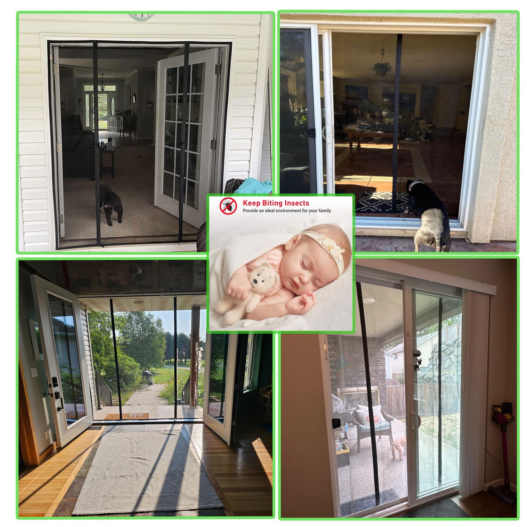 Mosquitera Cortina Doble Puerta Magnetica, 360x240 cm Cortina Mosquiteras para Puerta Exterior, de Balcón/Patio, Se Cierra Automáticamente, Fácil Instalación sin Taladrar ‎Negro