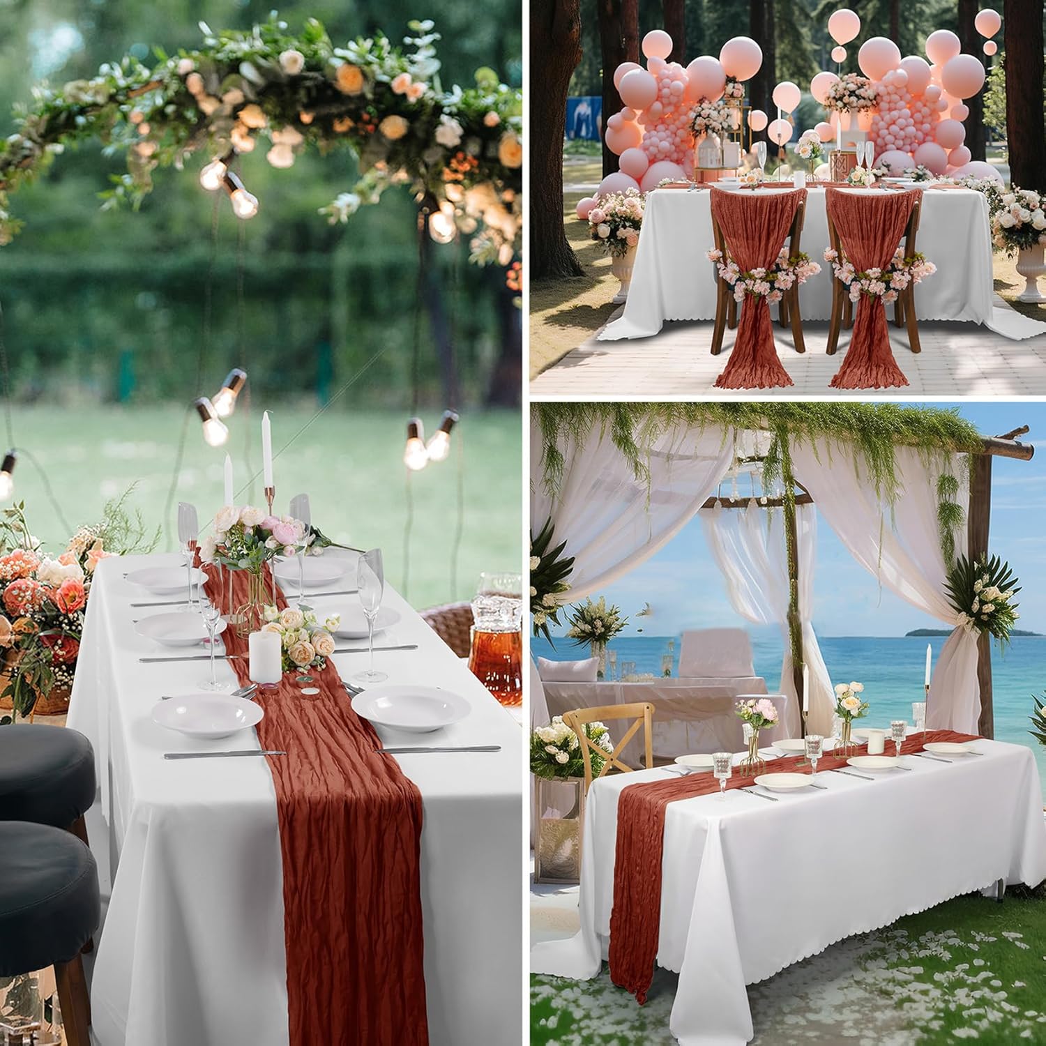 15 Pack Terracotta Cheesecloth Table Runner 9FT Rustic Sheer Table Runners 17x108 Inch Gauze Boho Runner for Wedding Bridal Baby Shower Birthday Party Table Decorations - Image 7