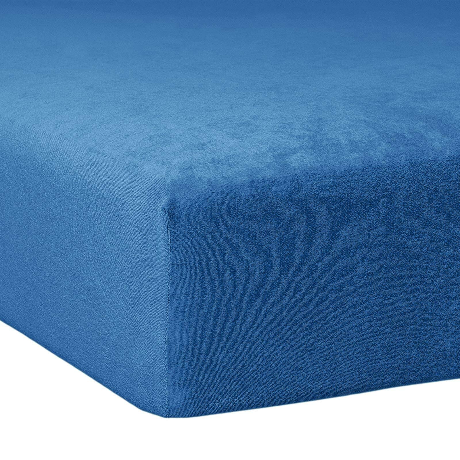 TRAUMSCHLAF Flausch Frottee Spannbettlaken – kuschelig weich – elastisch, saugfähig & formstabil – Perfekter Sitz Dank Rundumgummi – 140x200 cm - 160x200 cm, Kobalt