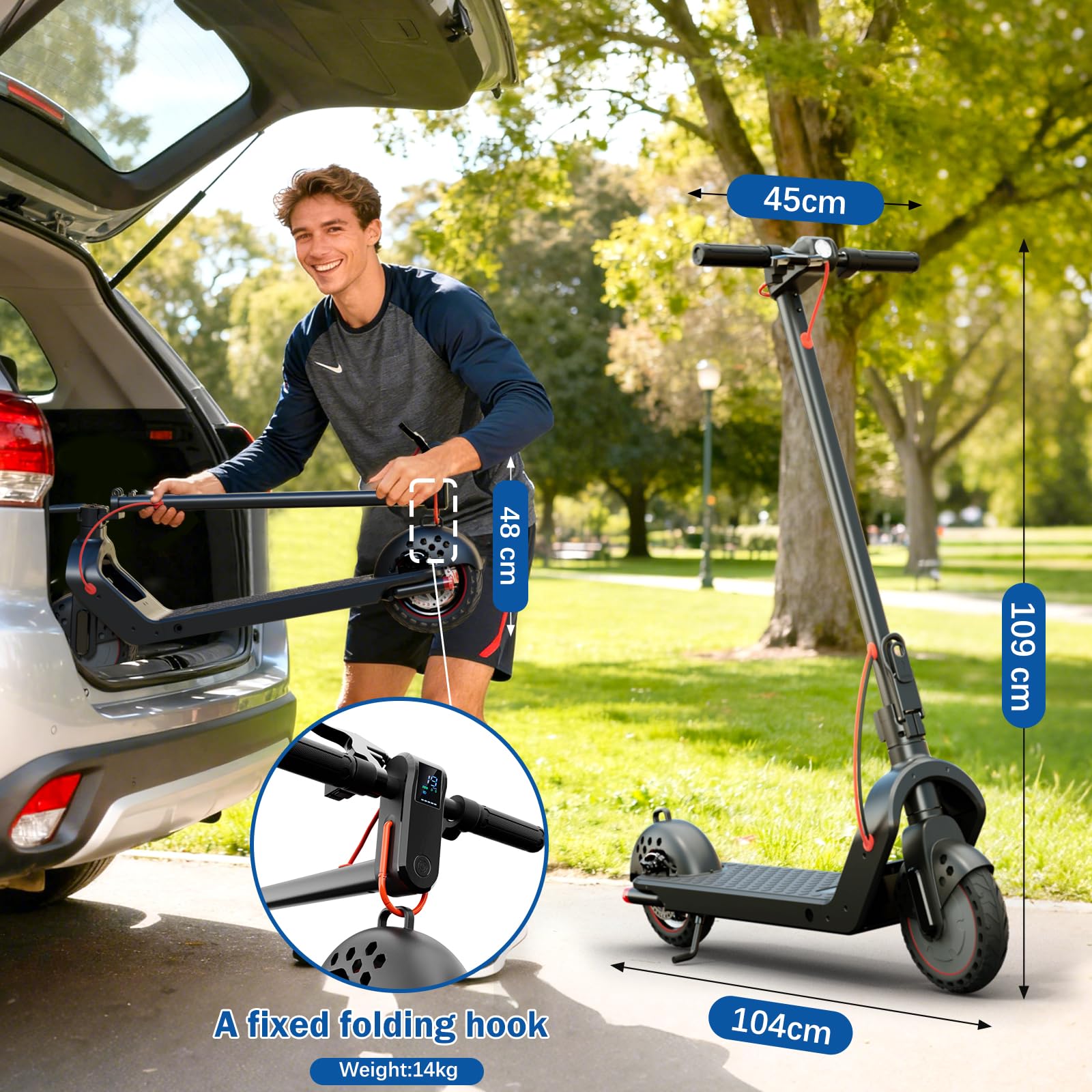 Monopattino Elettrico Adulto, Scooter Elettrico 500W, 35km Autonomia, Massima 25 km/h, Carico 150kg, 8.5" e 36V / 7.8 Ah, Doppio Freno, Controllo Tramite App, Pieghevole per Adulti e Adolescenti