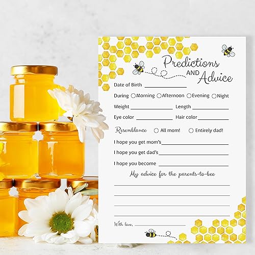 Miniatura 3 de BEE Tarjetas de predicción y consejos – Paquete de 25 – Juegos de baby shower de abejorro, amarillo neutro Bumble bee nuevos padres, mamá y papá