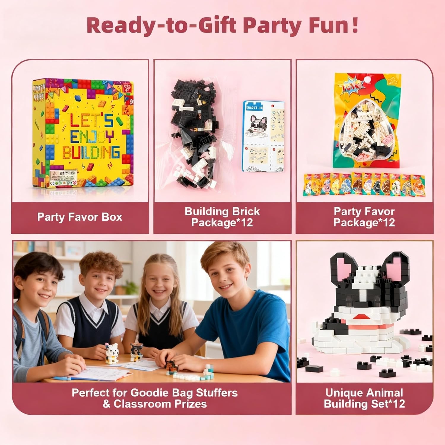 Party Favors Animal Building Sets Easter 12 Mini Cat Dog Figures 2189 PCS Micro Bricks Creative Build Gift Christmas Birthday Ages 14+