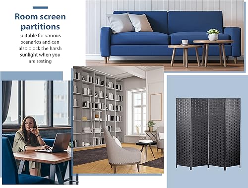 Miniatura 4 de Divisor de habitación de 4 paneles de 6 pies de alto, plegable de madera, pantalla de privacidad, pantallas de división portátiles, separador de