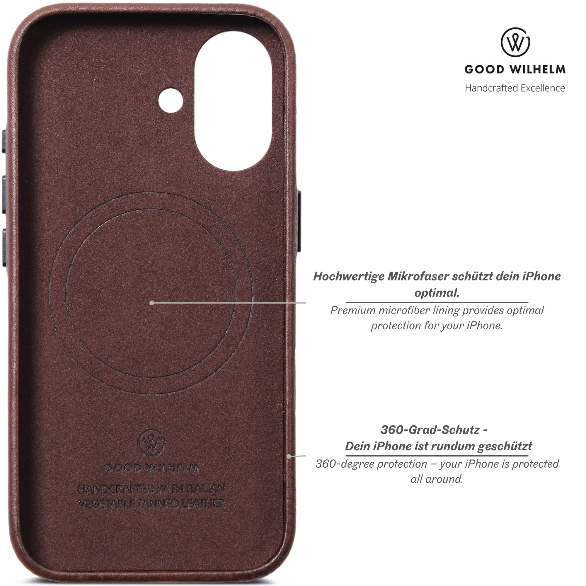 Lederhülle für iPhone 17 – Handmade Premium Case aus pflanzlich gegerbtem Echtleder, extra dünn, 360° Schutz, magnetisches Laden (Qi), (Chocolate, iPhone 17)
