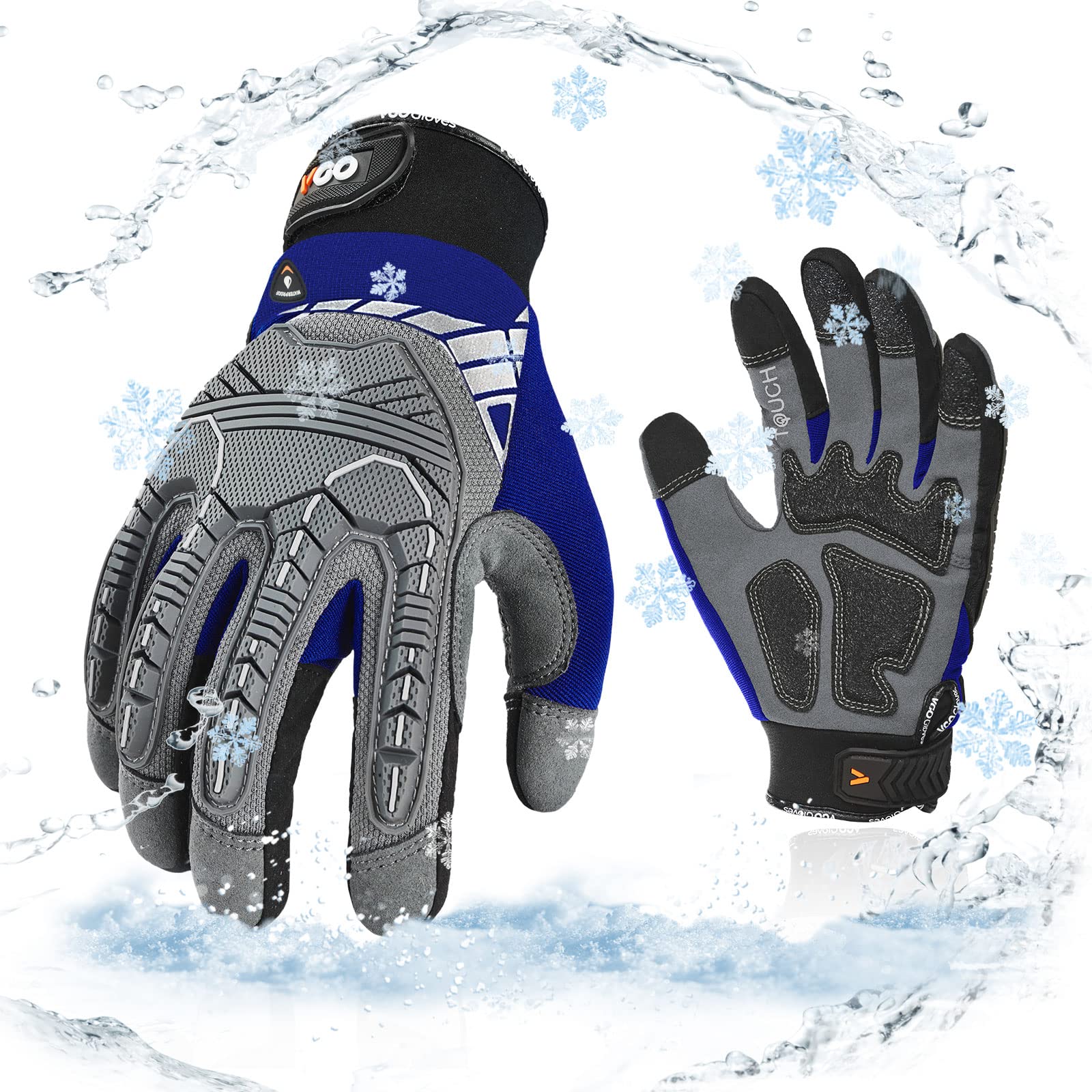 Vgo... 1 Paar Winter Mechaniker Handschuhe, Sicherheit- Arbeitshandschuhe für Kühllager oder Gefrierschrank, Wasserdicht, Heavy Duty, Anti-Impact & Vibration, w/3M Thinsulate Futter (SL8849FLWP)