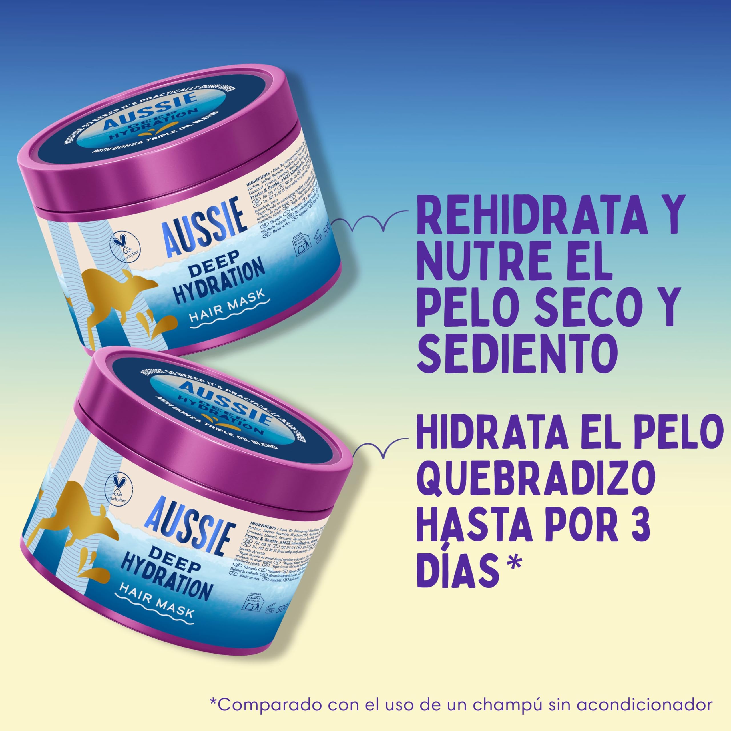 Aussie Hidratación Profunda Champú 300ml + Mascarilla 500ml + 3 Minute Miracle 250ml para Hidratar el Pelo Muy Seco y Grueso
