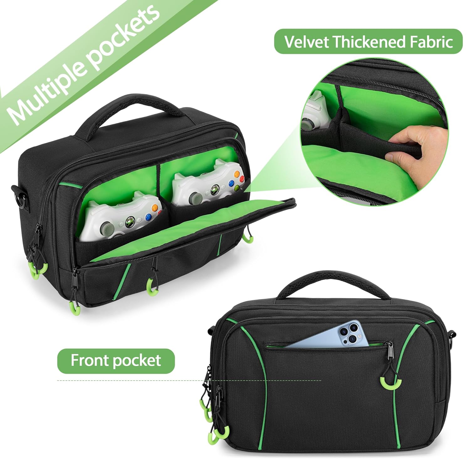 PGmoon Travel Carrying Case Compatible with Xbox Series S, Storage Carry Bag with Padded PE Foam Liner for Controllers, Cables and More Accessories (Patent Design) - Image 3