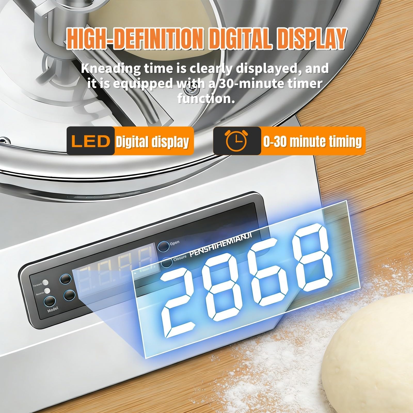 Impastatrice professionale 8 kg (18 lb), Macchina per impastare a doppia rotazione, Ciotola in acciaio inossidabile 304, Timer, Impastatrice a spirale elettrica per panificio e pizzeria 8kg(18lbs)
