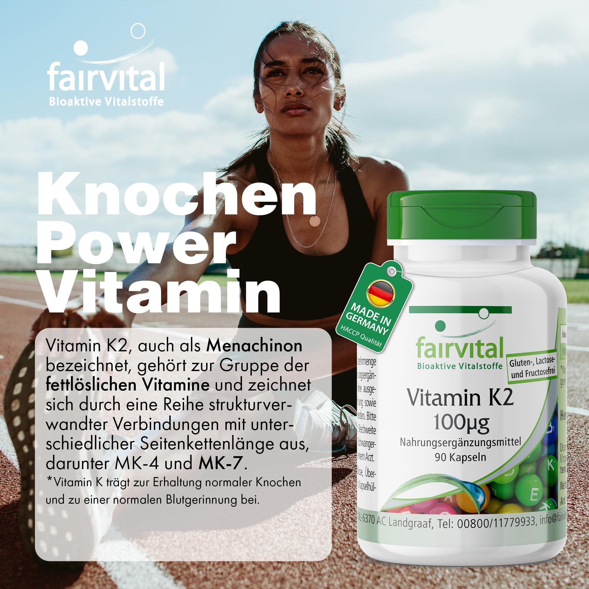 fairvital Vitamin K2 MK-7 100µg, 270 Kapseln (90x3), HOCHDOSIERT, Menaquinon MK-7, natürlich & fermentiert aus Natto, VEGAN
