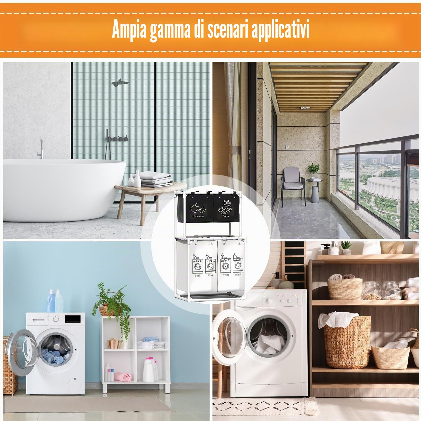Cesto portabiancheria a più scomparti, cesto portabiancheria diviso, alto per la casa, per organizzare la biancheria e per la casa, ideale come regalo
