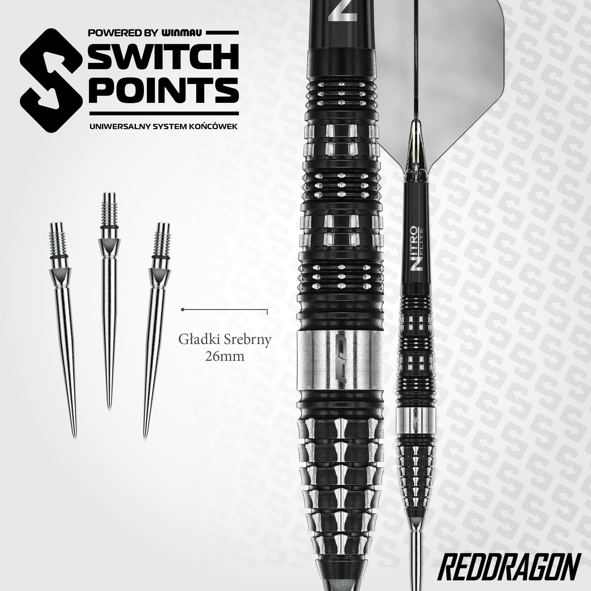 RED DRAGON Rzutki - seria Recon Switch Points 23g | zasilane przez Winmau | Torpedo | profesjonalne rzutki z wolframu 90% - NitroFlite zintegrowane lotki/trzonki | stalowe rzutki Steeldarts z lotkami