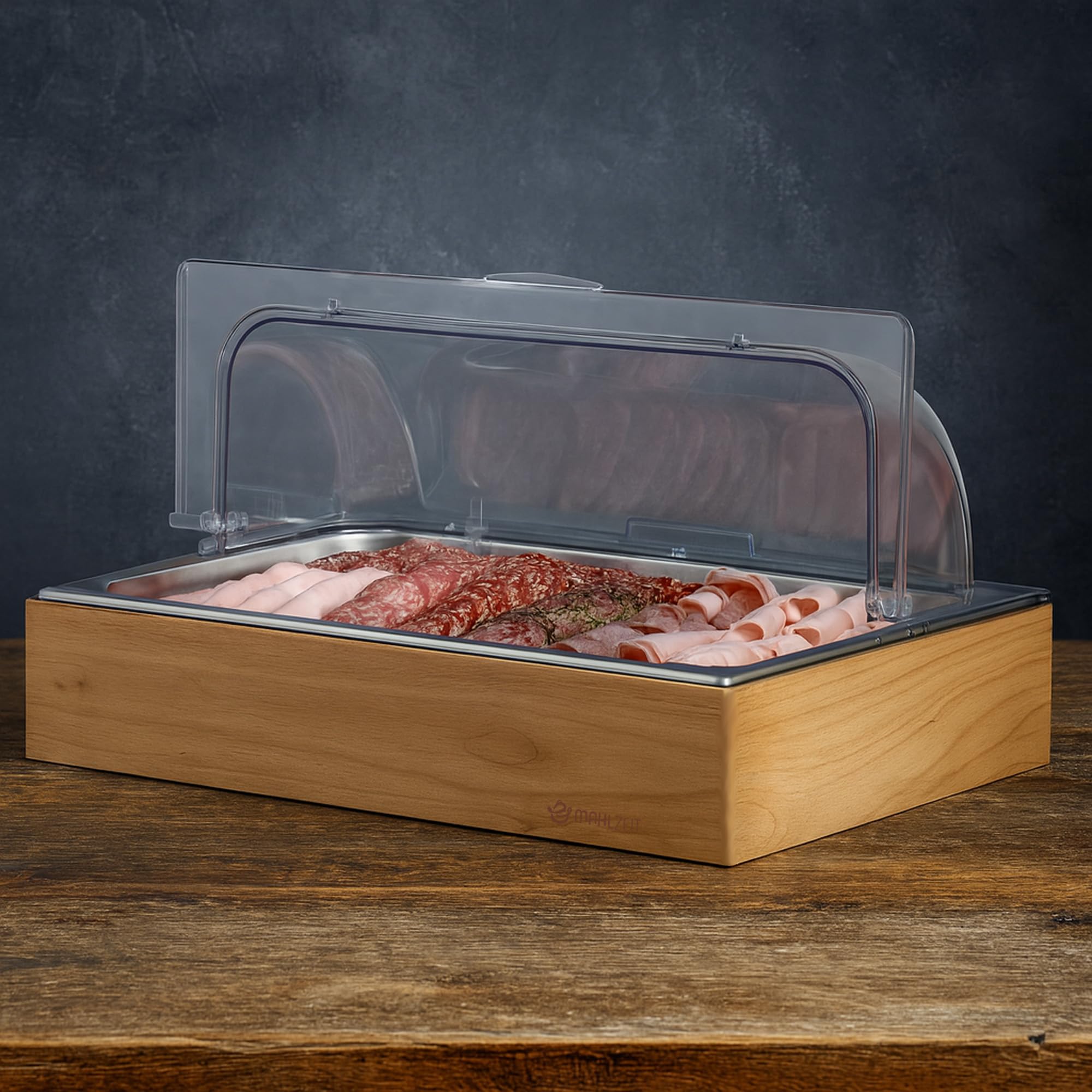 Mahlzeit Vassoio di servizio refrigerante | 53 x 34 x 27 cm | Piastra di raffreddamento GN 1/1 con coperchio | Sistema di vassoio termico con blocco di raffreddamento | Piastra di conservazione con