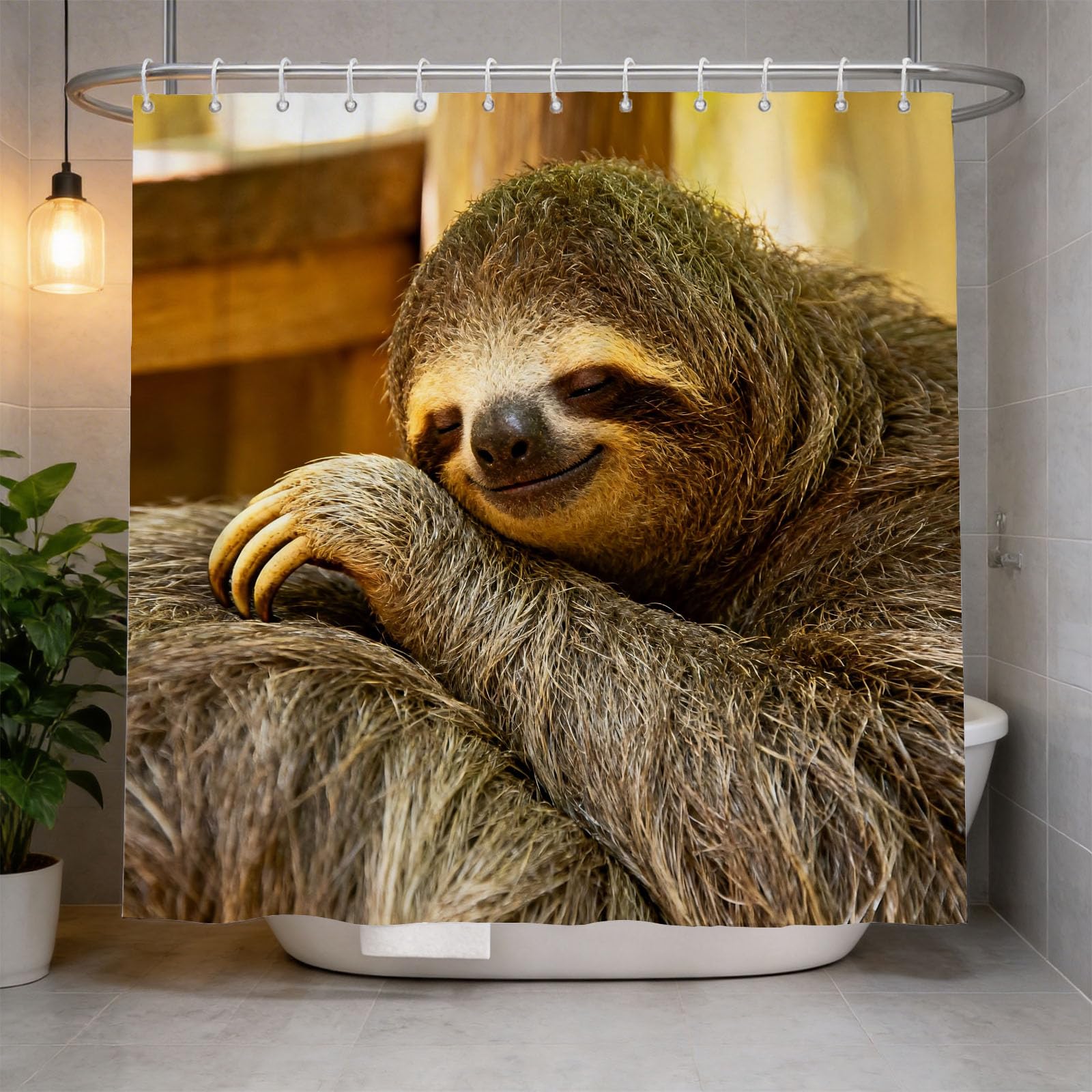 Hongduo 3D Sloth Shower Curtain for Stalls Bathtubs Lovely Bathroom Decor Shower Curtain Set Polyester Fabric Waterproof 180x180cm/71X71 Inch with Hooks