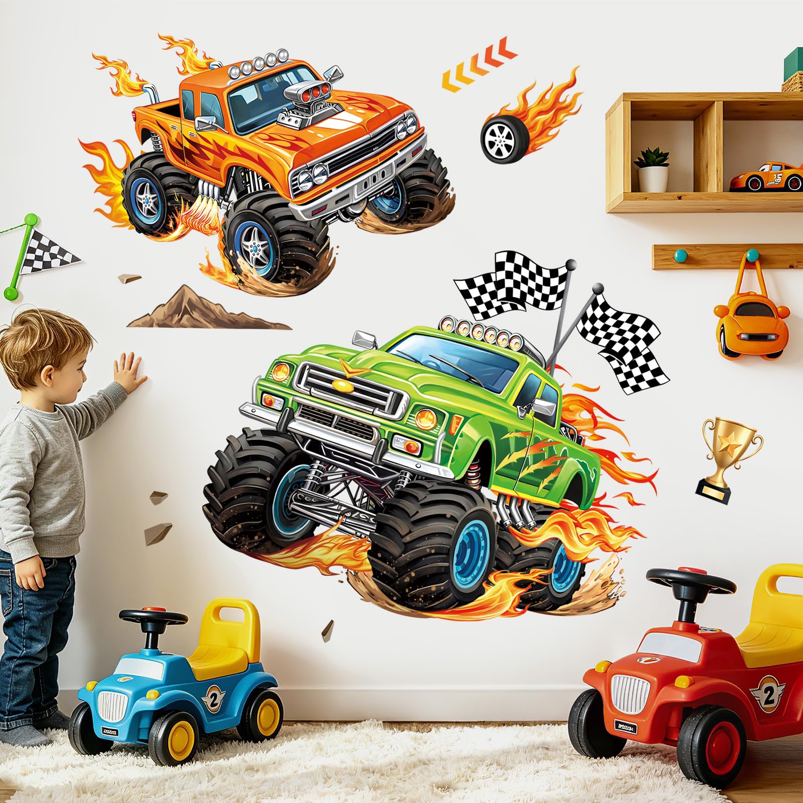 decalmile 3D Racing Car Truck Vehicles Teenagers Wall Decals Stickers