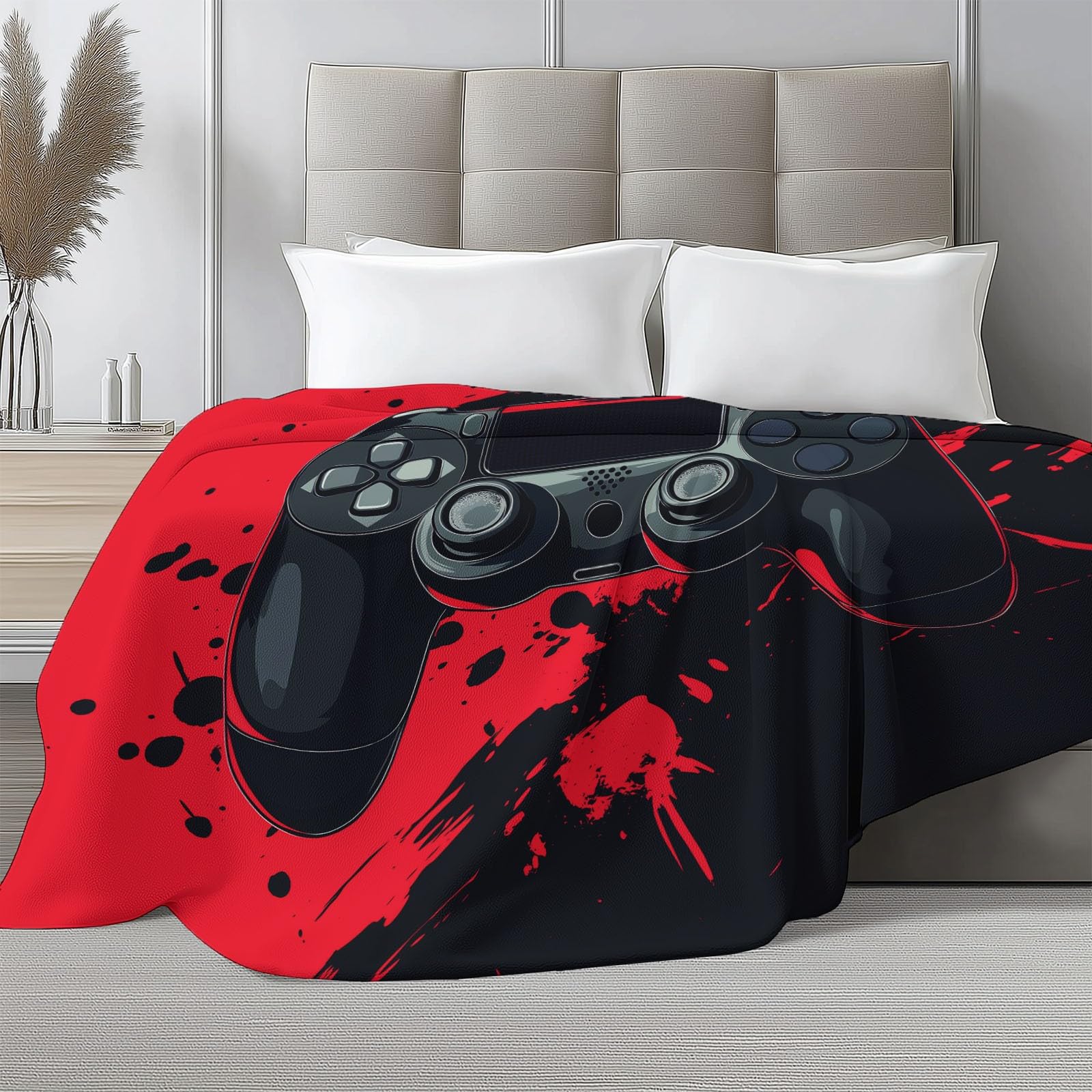Coperta con stampa controller con videogiochi, 180 x 200 cm, in morbido pile rosso, comoda e leggera, in flanella felpata, per letto, divano, perfetta per adulti e bambini, decorazione per la casa e
