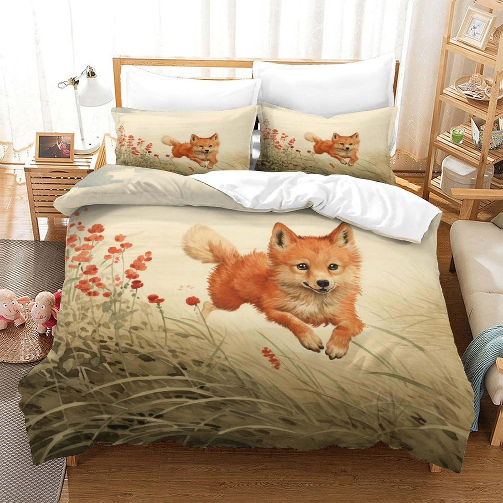 P1S9U7W5Y 3D Printed Fox Countryside Duvet Cover Set 3pcs Microfiber Animal Bedding Set Double