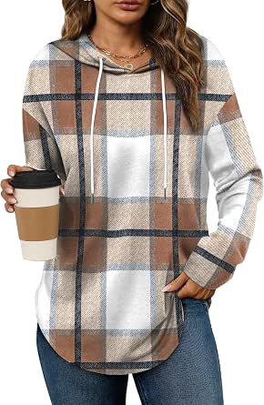 Bofell Women's Plaid Long-Sleeve Crewneck Sweatshirt