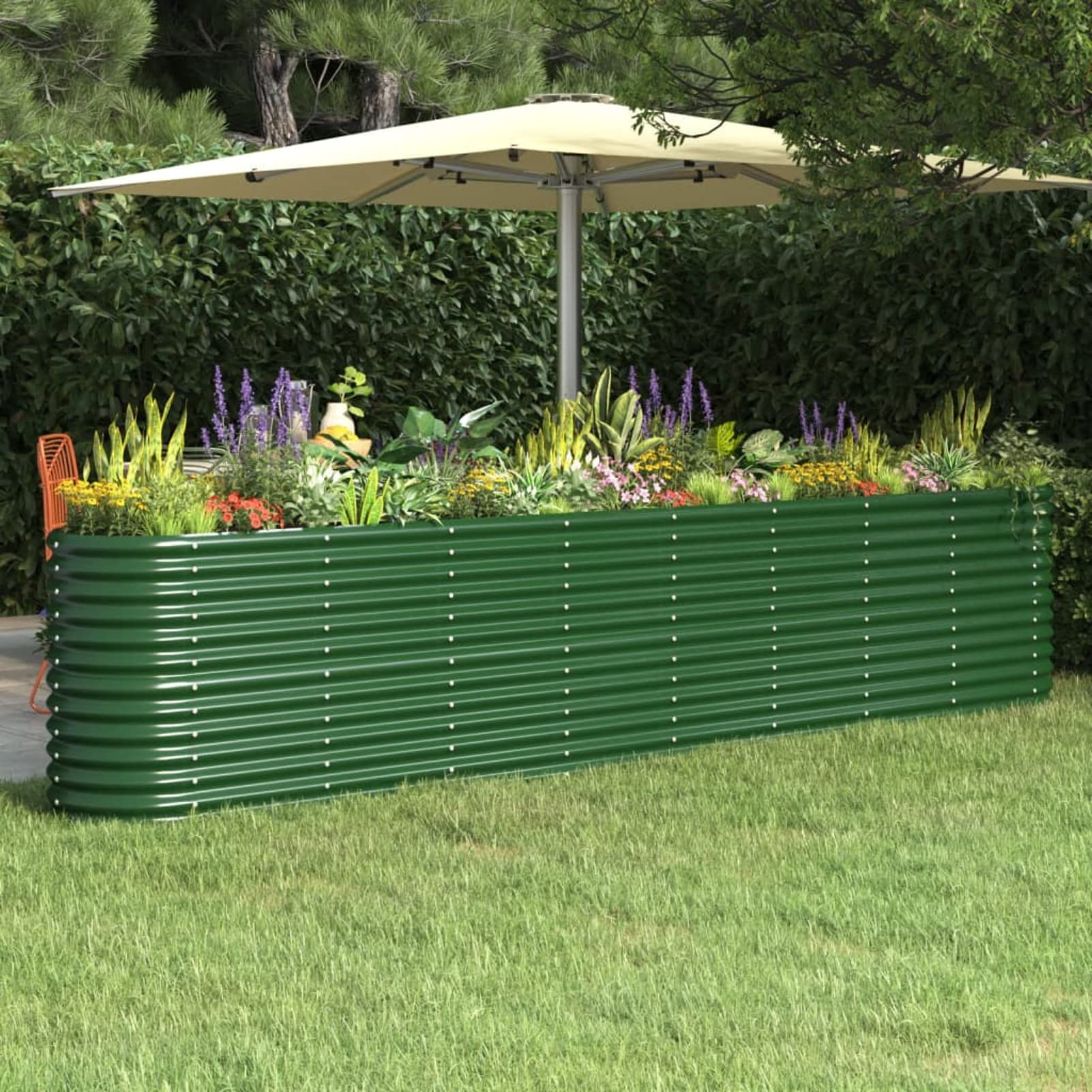 IKAYAA Raised Beds for Garden Metal Raised Bed Galvanised Steel Outdoor Planters Garden Planter for Herb Growing Fruits Flower -green-332 x 40 x 68 cm