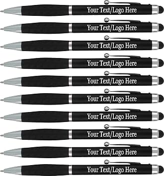 SyPen Personalized Stylus Pens With your Custom Logo or Text-300 Pack Bulk-for Businesses, Parties, and Events, 2 in 1 Ballpoint Pen & Stylus for Touchscreen Devices, Black Barrel, Black Ink