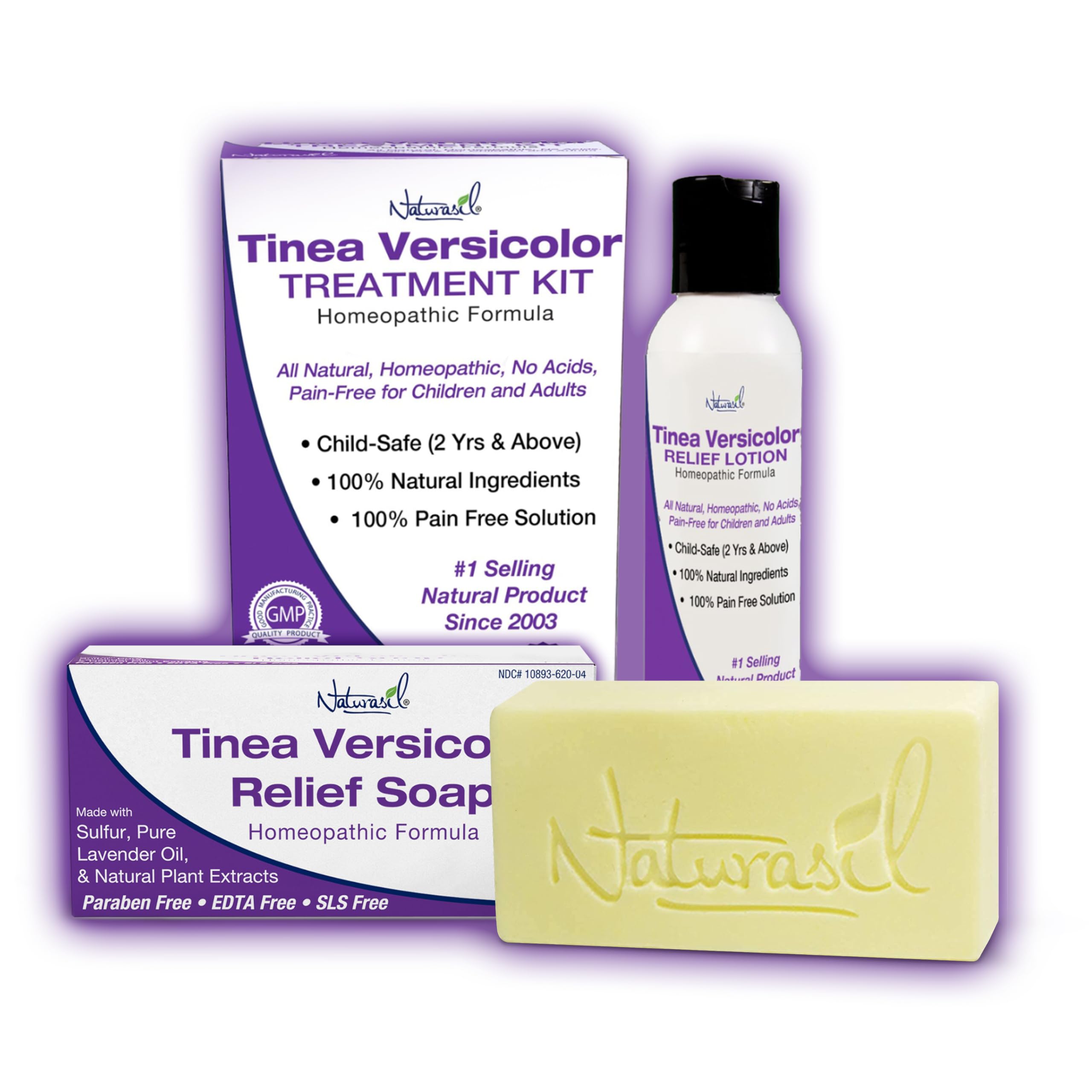 Naturasil Antifungal Tinea Versicolor Treatment Kit Gentle & Fast Relief for All Types of Tinea, Folliculitis, Itch & Chilblains| Safe for Kids & Adults| Sulfur Lotion (4oz) + 1 Relief Soap (4oz)