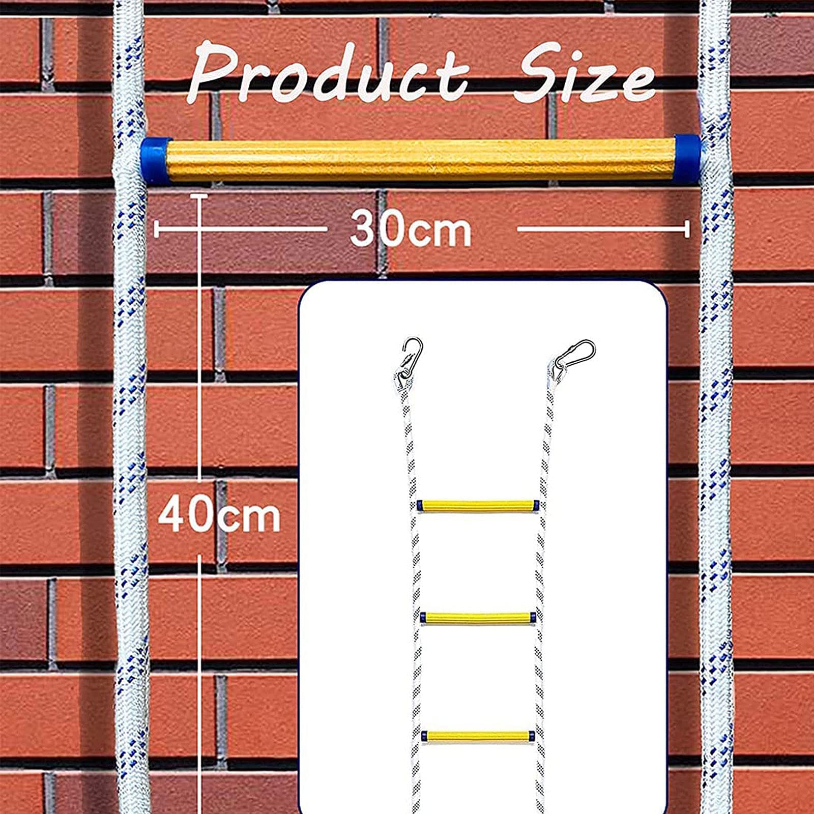 Scala antincendio da 20 Metri - Scala di Sicurezza in Corda ignifuga e Antiscivolo, Adatta a Bambini e Adulti, dispiegamento rapido, Facile da Usare, Dotata di Copertura di Sicurezza per Una