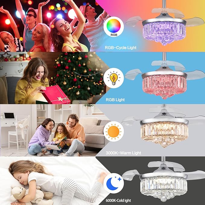 Ventilador de Techo 30 Pulgadas con Luz RGB, 6 Velocidades y miniatura 6