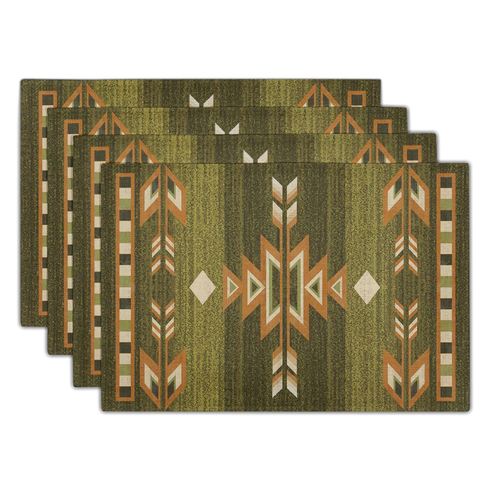 Giwawa Southwestern Placemats Set of 4 Rustic Green Tribal Geometric Decorative Table Mat Antique Native American Heat Resistant Washable Place Mats