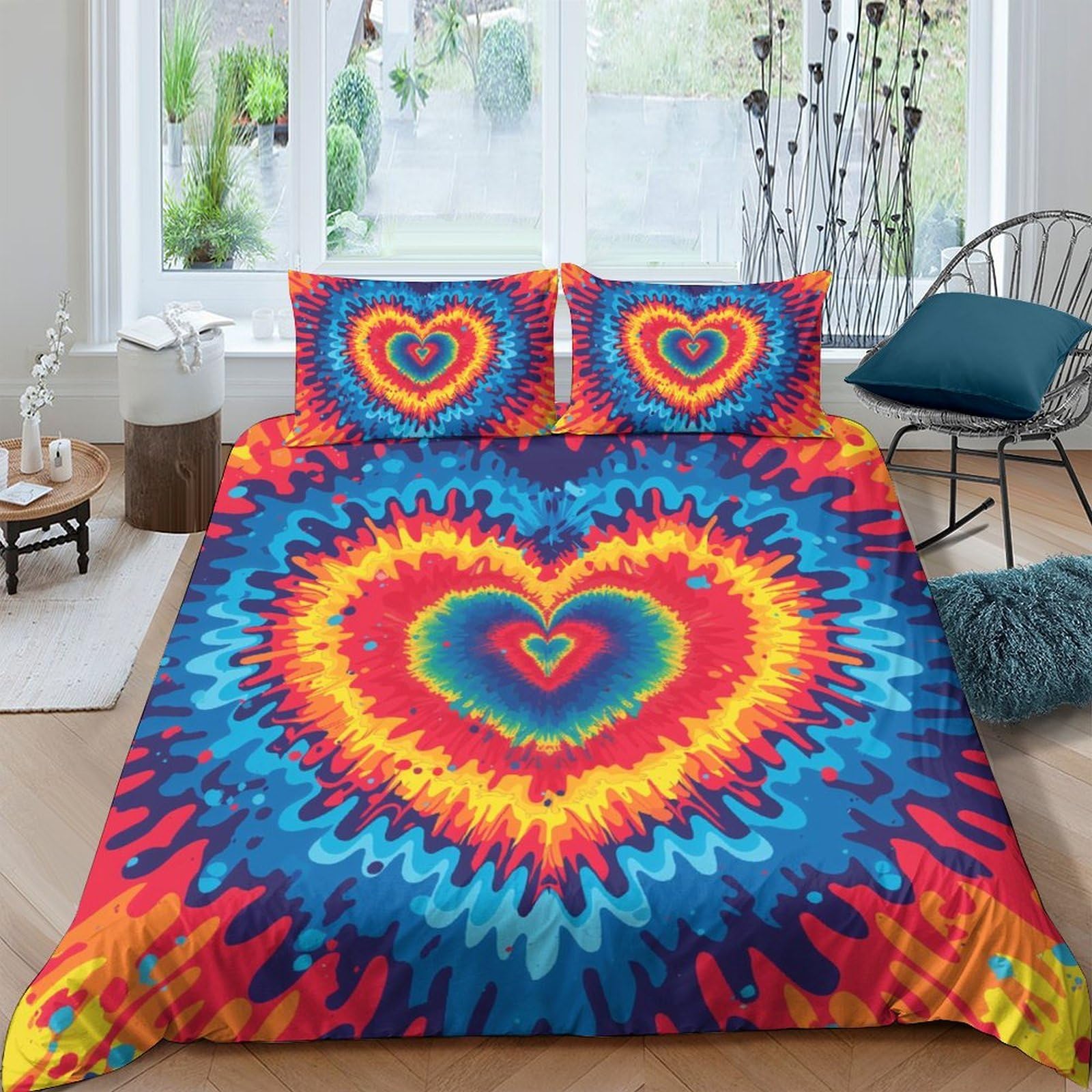 Ctjqhvkz Style-9 3D Printed Rainbow Heart Fitted Sheet Microfiber Soft Colorful Love Pattern Mattress Cover For Bedroom Home Decor Single（135X200cm）