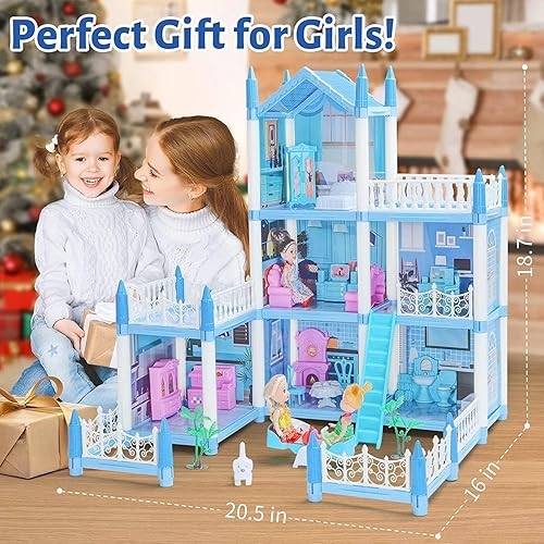 Miniatura 6 de Casa de muñecas para niñas de 2, 3, 4, 5, 6, 7, 8 años de edad, casa de muñecas de 3 pisos y 6 habitaciones con 4 muñecas, accesorios de luz,
