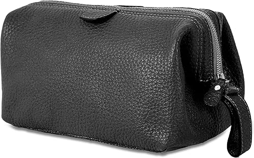 Miniatura 5 de KomalC Neceser grande de cuero de primera calidad para mujeres y hombres, bolsa de lavado para viajes, Negro -, Neceser para mujer, color negro