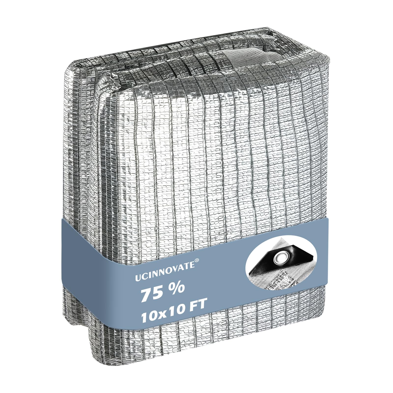 VVFLED 3x3 m 75% Reflective Aluminum Shade Cloth with Grommets, Sunblock Mesh Tarp for Car, Dog Kennel, RV, Patio, Garden, Breathable & UV Resistant & Heat Protection