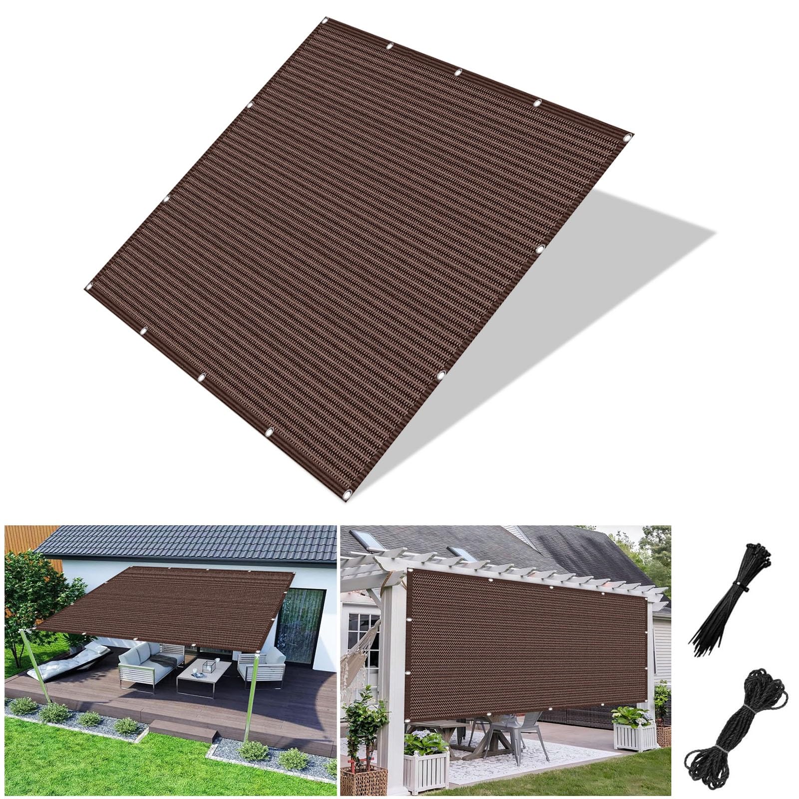 Voile solaire 1x5,2 m filet coupe-vent et tissu d'ombrage perméable à l'eau