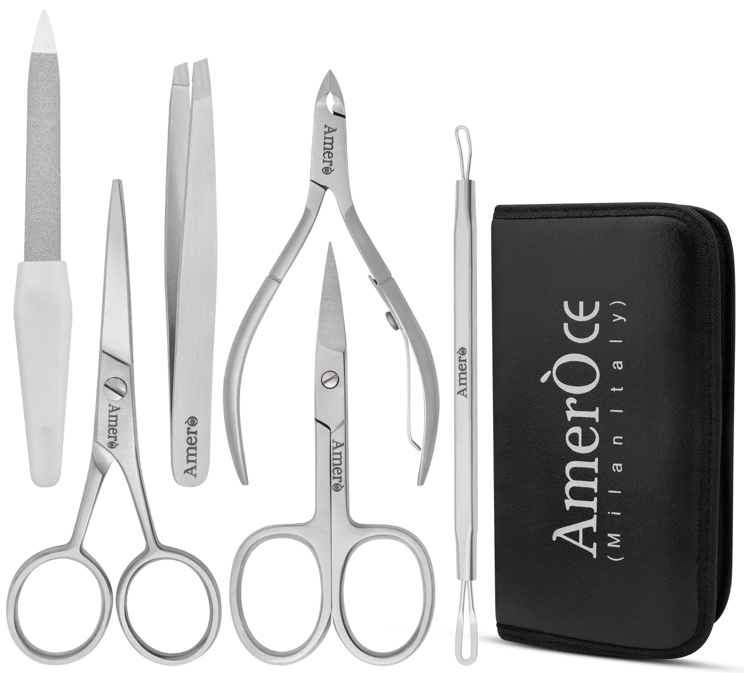 Professional 7-Piece Manicure Kit for Women & Men, Stainless Steel Nail Scissors, Tweezer, Cuticle Trimmer, Pusher