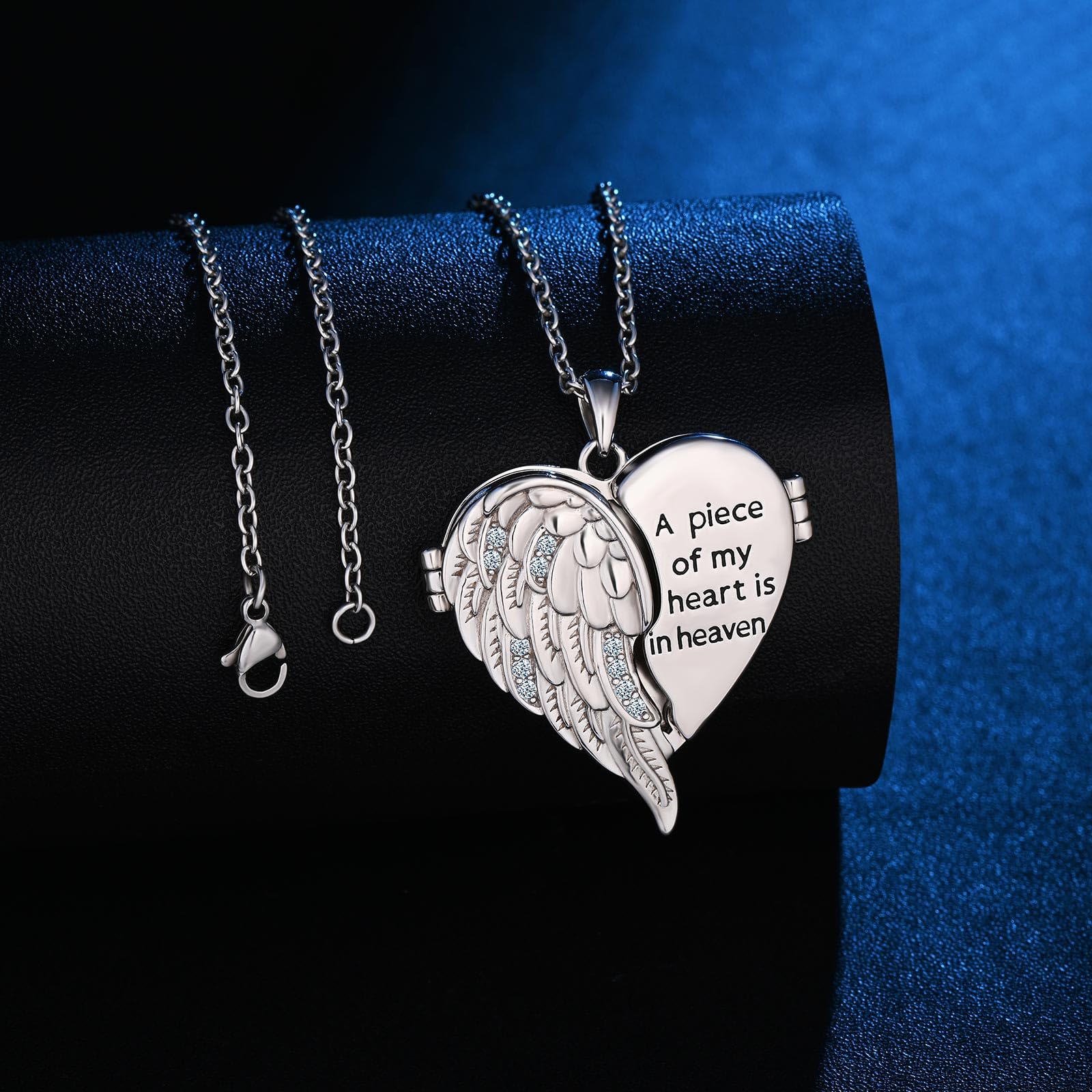 Collana Medaglione Foto Ciondolo a Cuore con Ali in Argento 925, Gioielli di Memoria Personalizzata Portafoto con incisione per Donna