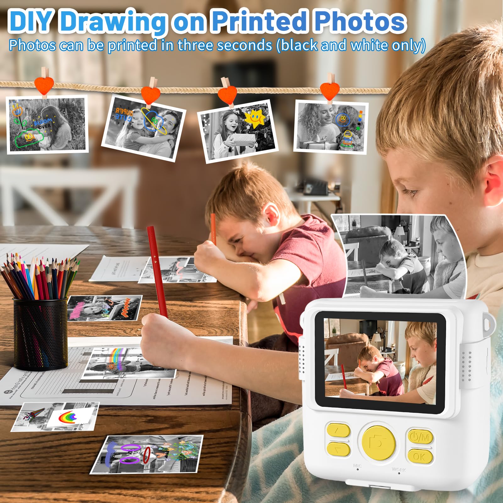 Cámara Instantánea Para Niños Con Impresión Térmica | 1080P HD, 32GB SD, 6 Bolígrafos Y Papel Incluidos | Regalo De 3 A 14 Años