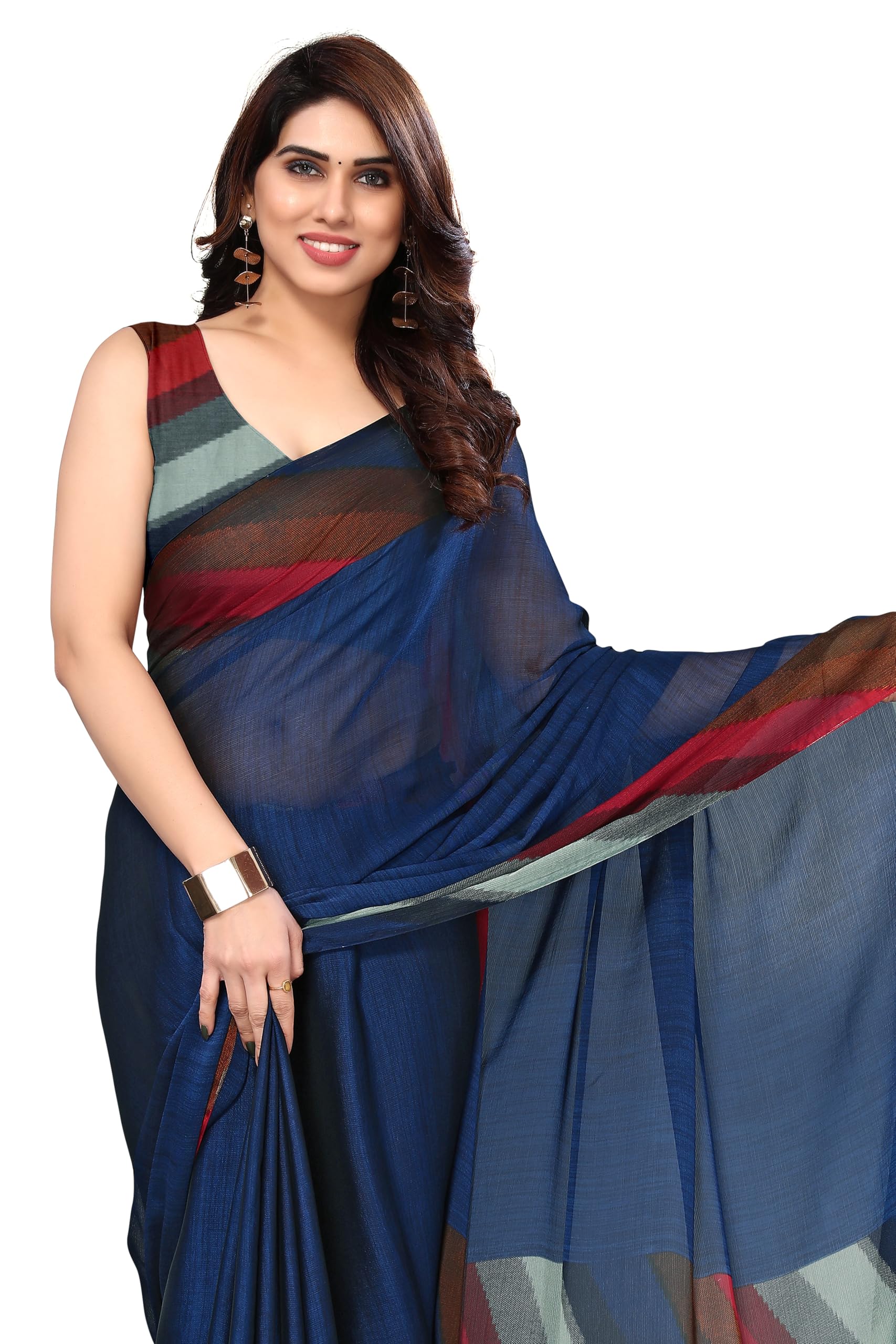 MIRCHI FASHION Women's Stylish Ethnic Chiffon Chintz Motif Border Pallu Printed Saree with Blouse Piece