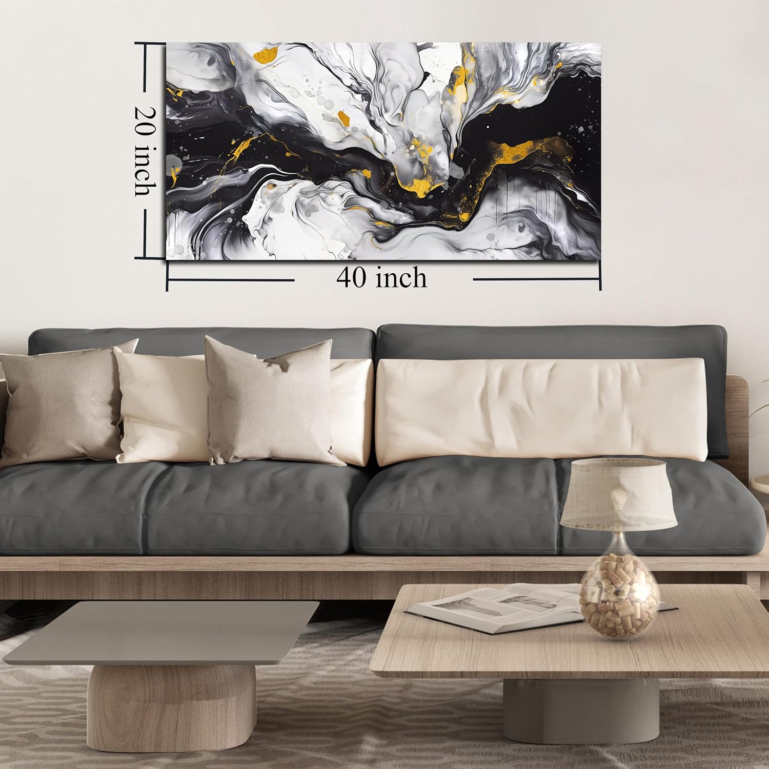 Alsingbago Large Abstract Canvas Wall Art for Living Room Bedroom Black and White Picture Ink and Wash Style Prints for Home Office Decoration Size 20x40 Ready to Hang - Image 6