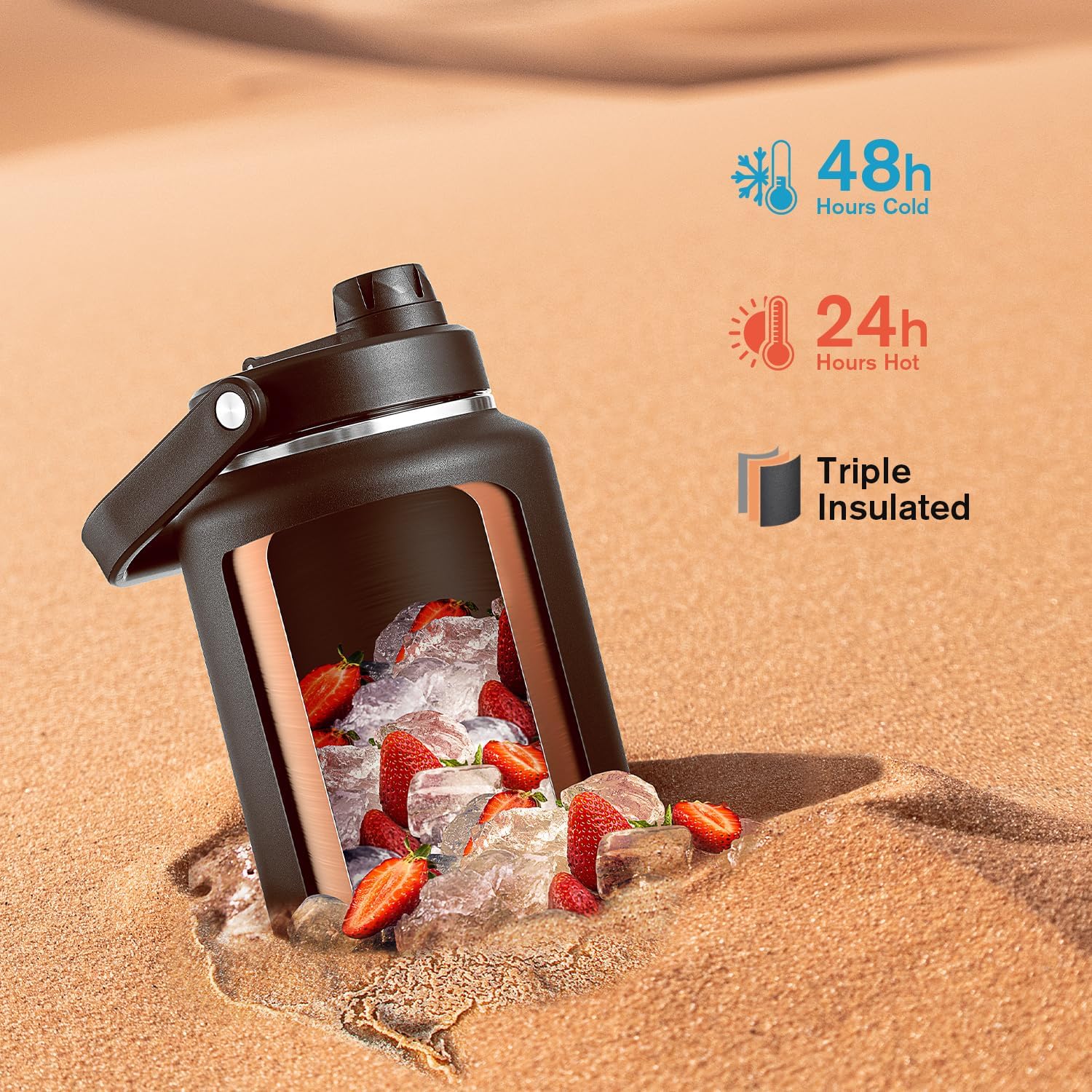 Coolflask Titan Gallon Water Bottle Insulated, 128 oz Water Jug Stainless Steel Leakproof with Large Handle Spout Lid & Carrying Sleeve, Wide Mouth Metal Flask for Sports, Camping, Magic Black